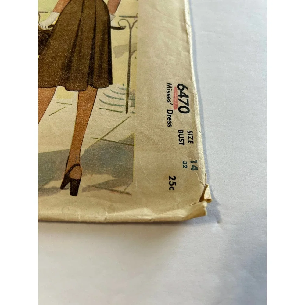 McCalls Vintage 1940's Pattern #6470‎ Misses Dress Size 14 Bust 32